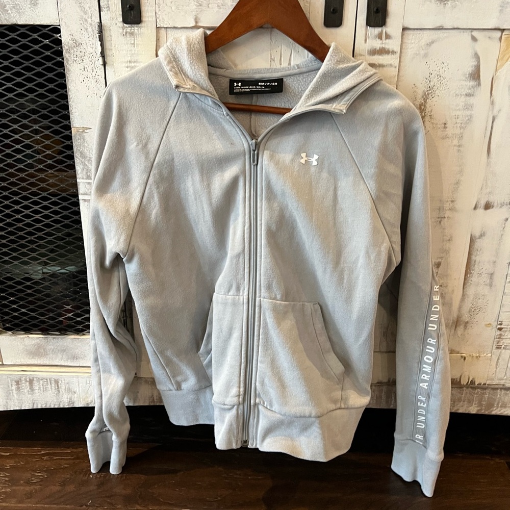 Under armour crop zip up hoodie size small gray